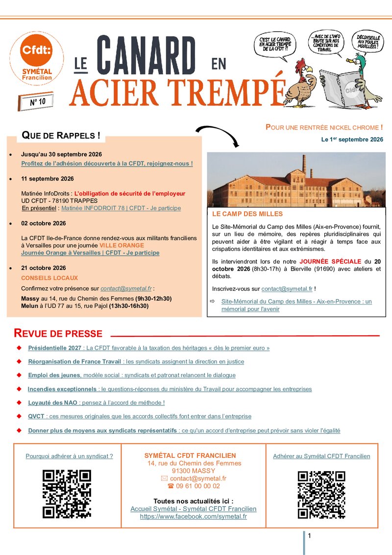 "CANARD EN ACIER TREMPE" n°10 du SYMÉTAL CFDT FRANCILIEN